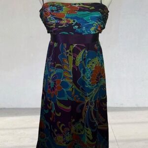Y2K colorful floral satin slip dress Adrianna Papell